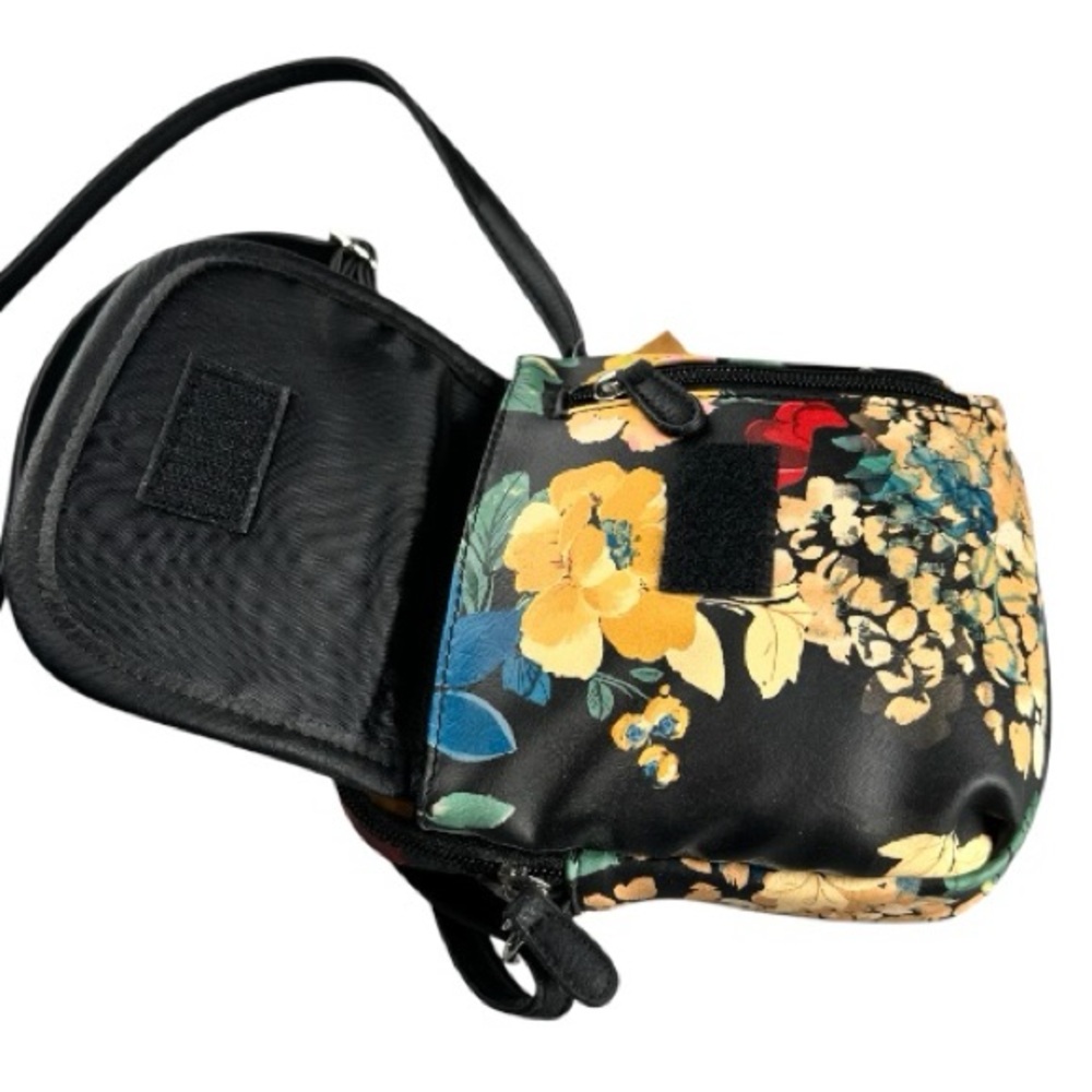 MultiSac Black Floral Crossbody Bag Purse With Adjustable Strap - Picture 3 of 9
